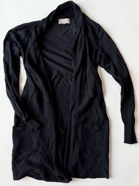 Joan Vass Black Open-Front Long Cardigan